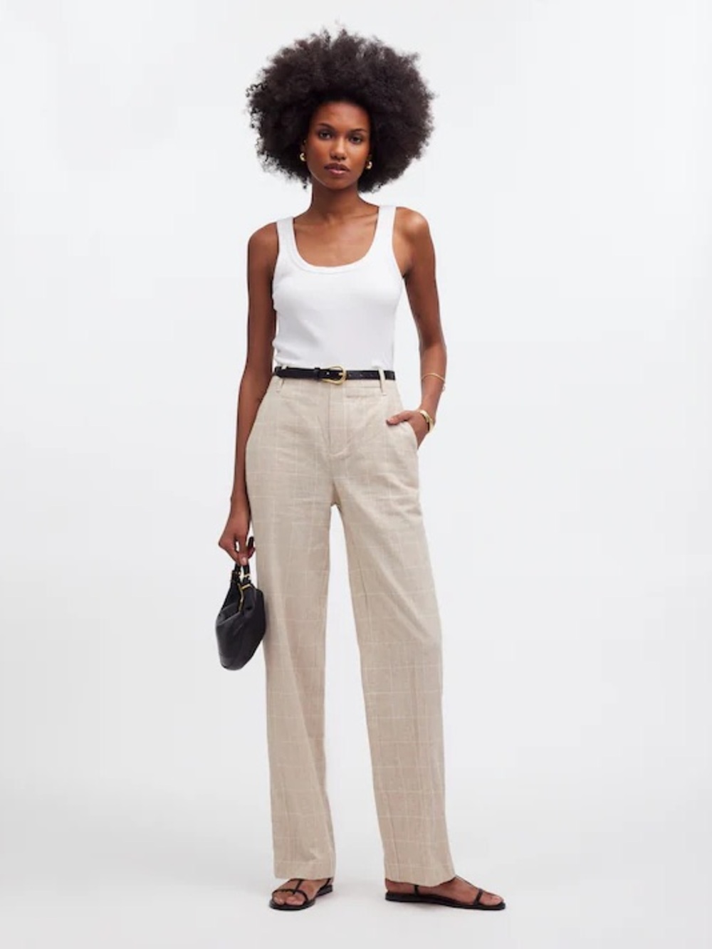 Madewell Mid-Rise Straight Pants Linen Blend Sesame Maeve Glen Plaid 4